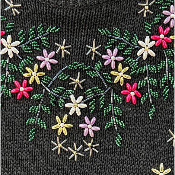 NUTCRACKER Vintage 3D Beaded Floral Long Oversized Crewneck Sweater Black Size S - Picture 5 of 8
